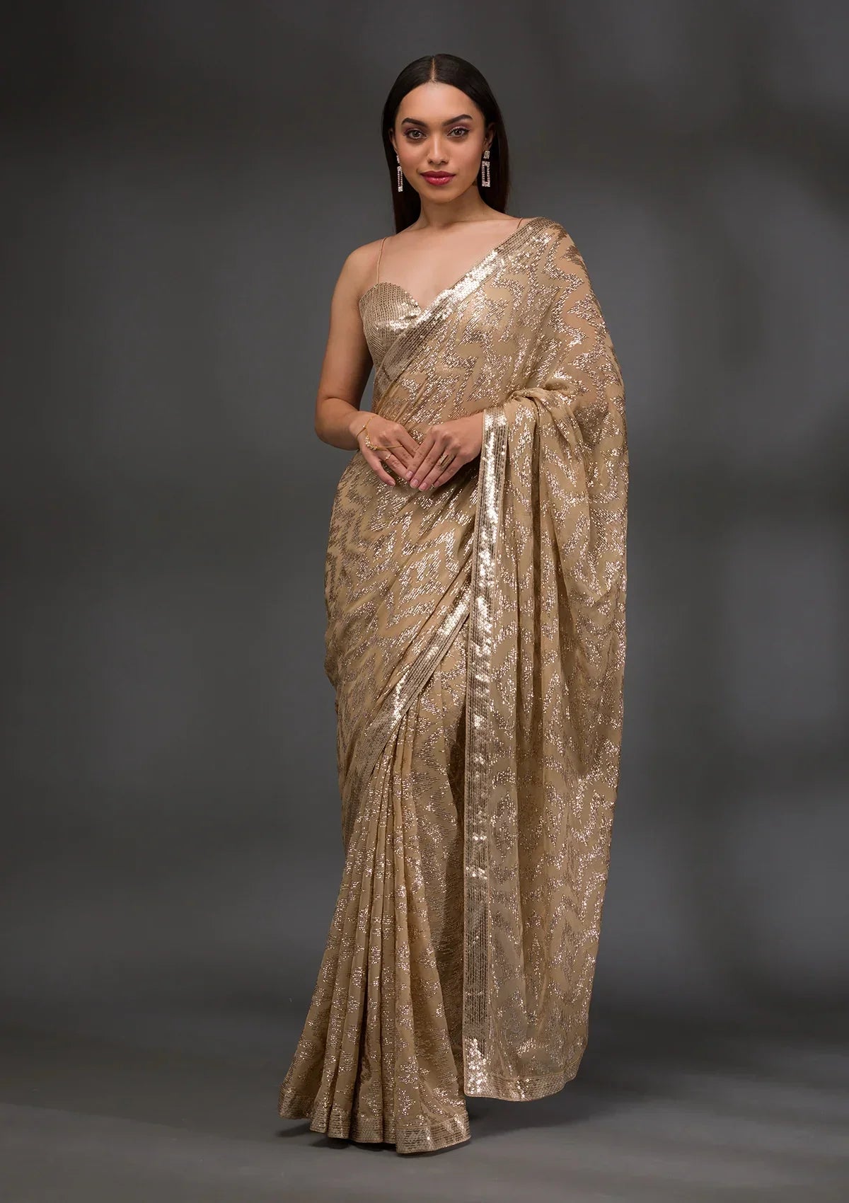 Gold Sequins Georgette Saree