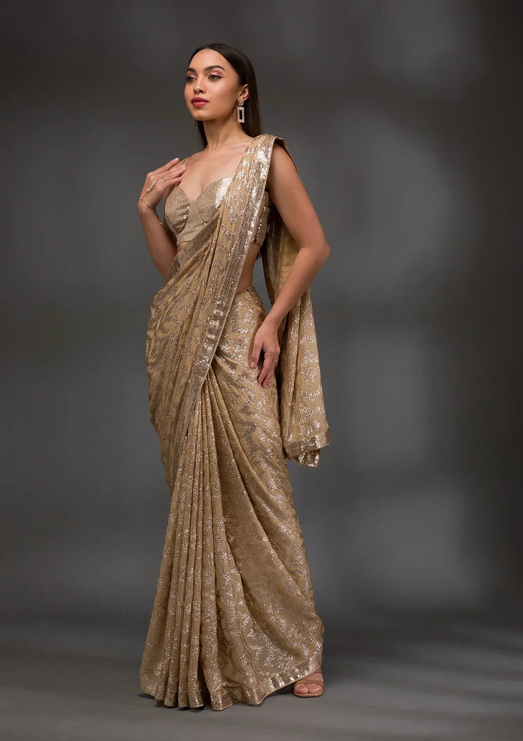 Gold Sequins Georgette Saree