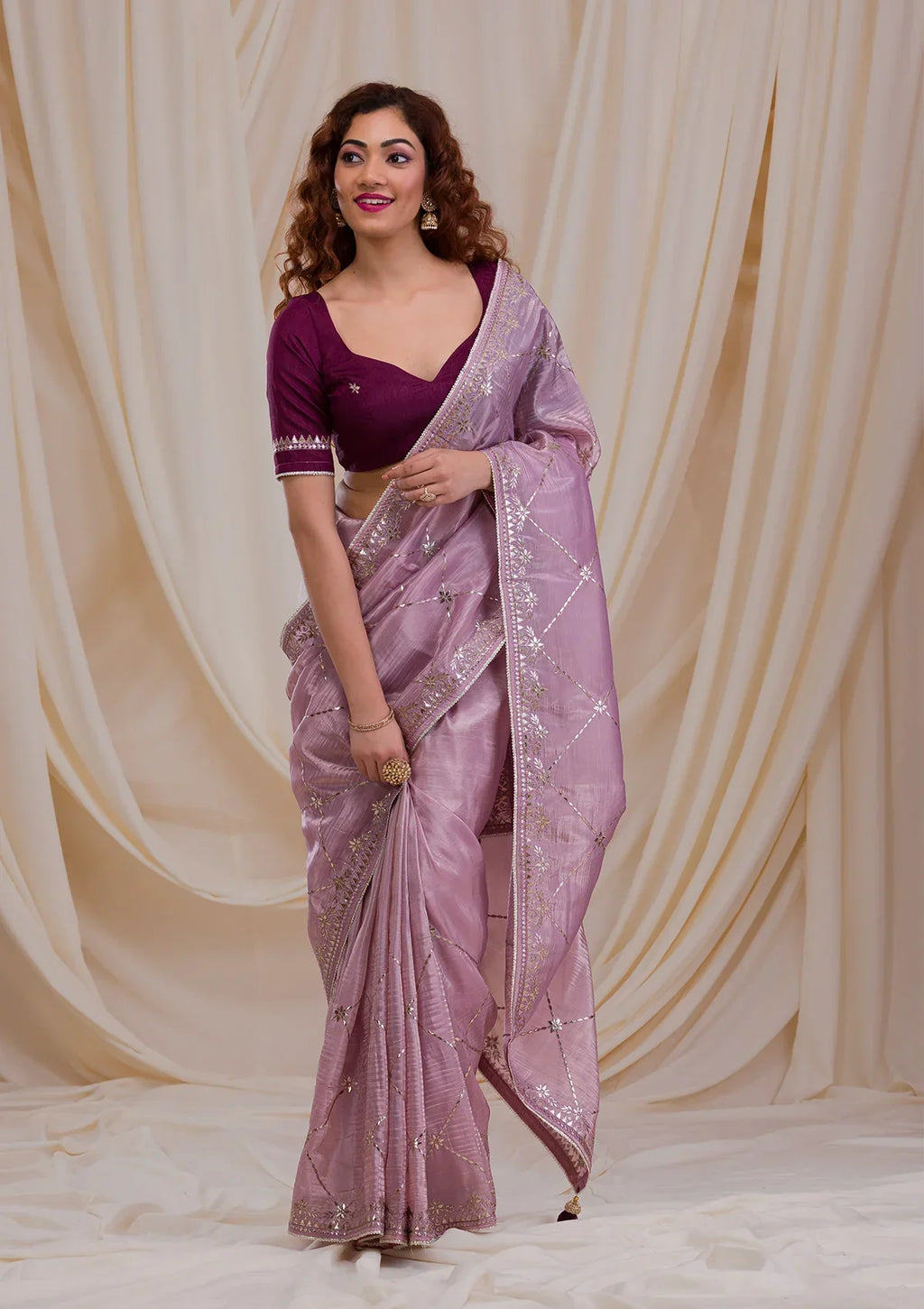 Lavender Gotapatti Organza Saree